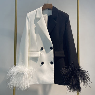 TJ161 Fashion Black and white feathers Blazers