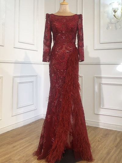 LG352 Luxurious One shoulder Beading Feather Pageant Gowns(2 Colors)
