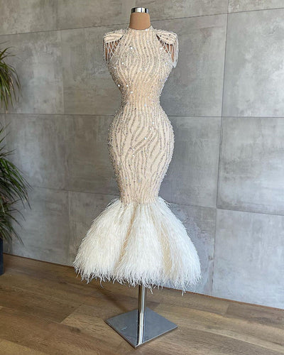 LG605 Feathers Ankle-length Prom dress