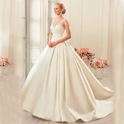 CW278 Simple satin Wedding dresses with chapel train
