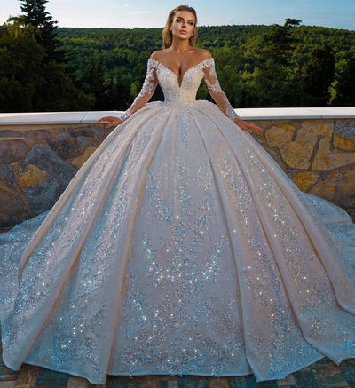 HW407 Middle Grade Glitter Long sleeve Wedding dress