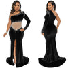 MX381 Plus size Sheer Mesh Velvet Party Dresses