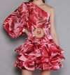 MX614 Floral one sleeve Mini Party Dress+belt