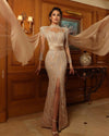 LG479 High Neck sheer Sleeve full Beading Evening Gown