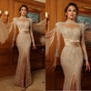 LG479 High Neck sheer Sleeve full Beading Evening Gown