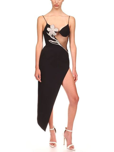 MX434 Spaghetti Straps Mid-Calf Dresses (Black/White)