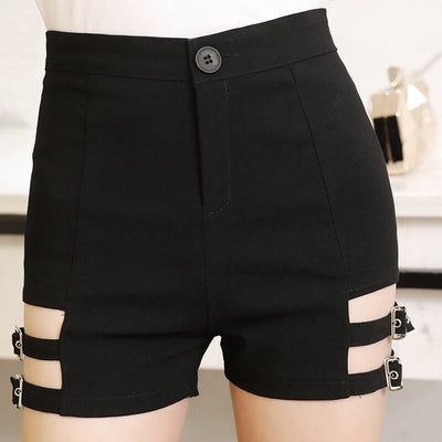 TP22 Black elastic high waist short pants