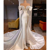 HW539 Off the Shoulder pearls beaded satin mermaid wedding dress
