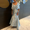 LG628 Luxury Blue  Evening Gown with Cape Shawl