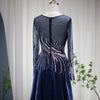 LG601 Luxury sequin navy blue satin Evening gown
