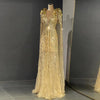 LG598 Luxury Gold Pageant Gown with Cape