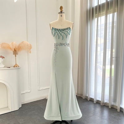 LG604 Luxury Evening gowns Turquoise Crystal beaded