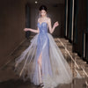 PP576 Shiny Blue Evening Dress