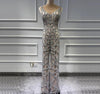 JR60 Luxury silver nude V-Neck diamond beaded Prom Jumpsuit