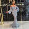 LG495 Puff sleeve Sequined Beaded Evening Dresses
