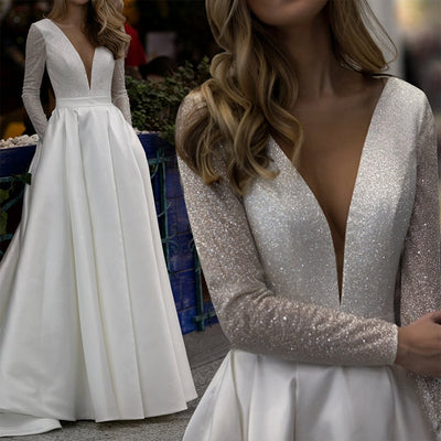CW605-1 Simple style Sparkle Satin A-line Wedding Dress