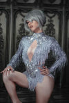 KP75 stage dance outfit Sparkly Rhinestone Fringes Jumpsuit