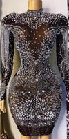 KP39 Sparkly fringe Transparent stretchy Dresses (Nude/Black)