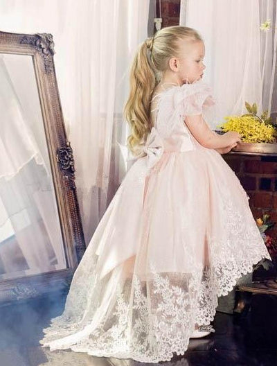 FG125 Cap sleeve with ostrich feather Princess girl dress
