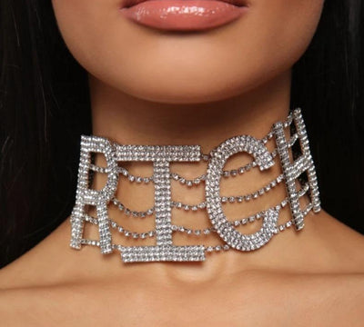BJ417 : 2 Styles Fashion Big letter Rhinestone Choker Necklaces