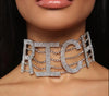 BJ417 : 2 Styles Fashion Big letter Rhinestone Choker Necklaces