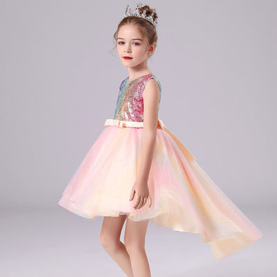 FG414 Sequin short front long back Party dress for girls