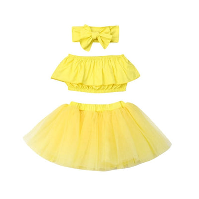FG315 : 3Pcs Baby girl cloth sets ( crop tops+skirt+Headband)