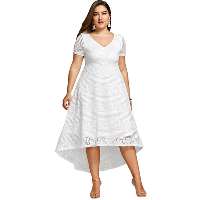 MX138 Summer Plus Size V-Neck Lace Dresses (Black/White)