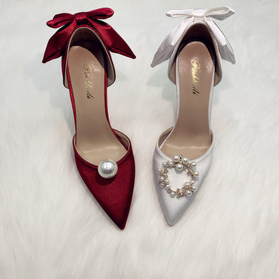 BS286 Satin Bridal shoes+Accessories sets ( 2 Colors )