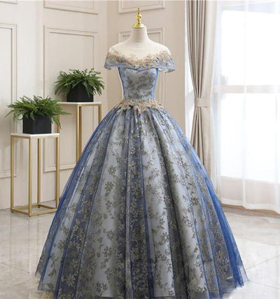 CG285 Sweet O-Neck Prom Ball Gowns (Black/Blue)
