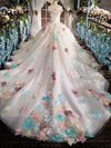 CG83 Off the shoulder 3D flowers beaded Wedding Gowns(Pink/White/Blue)