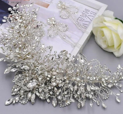 BJ364 : 3Pcs Bridal Jewelry sets (Crown+ Earrings )