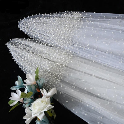 BV48 : Handmade Pearls Tulle Bridal Veils