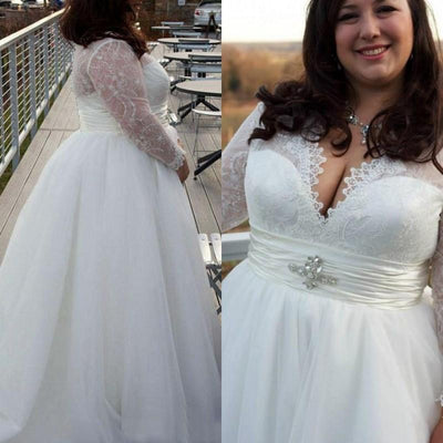 CW272 Simple plus size long sleeves Wedding Dress