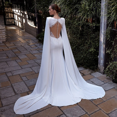 CW477 Simple mermaid Wedding Dress with Illusion Back