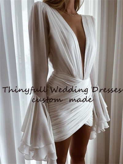 SS222 Flare sleeve chiffon short wedding dress