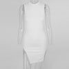 MX188 Sleeveless high split tassel mini Dresses (Black/White)