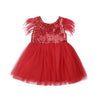 FG74 Tulle Sequins feathers Princess Girl Dresses (3 Colors)