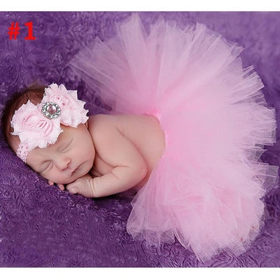 PH09 Newborn photography prop Tutu Skirt+Flower Headband(10 Colors)