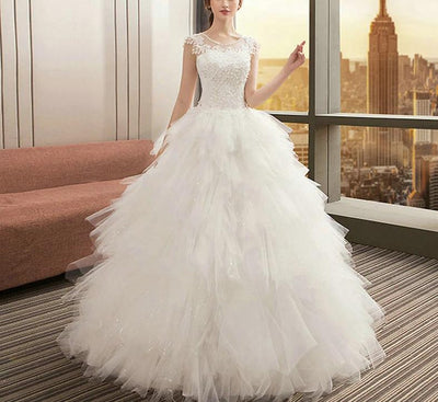 CW227 Cheap sleeveless lace with Puffy skirt Wedding Dress