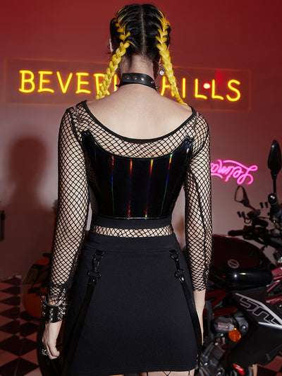 TJ178 Fashion Punk leather Crop Tops
