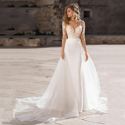 CW234 Long sleeves Lace Appliques Boho Wedding Dress