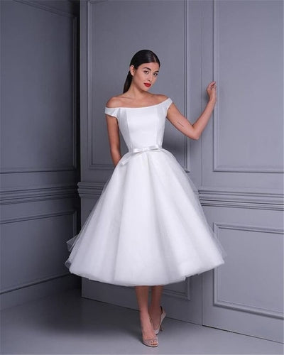 SS197 Real pictures 7 styles Simple Tea length Bridal Gowns