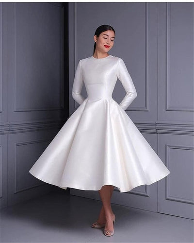 SS197 Real pictures 7 styles Simple Tea length Bridal Gowns