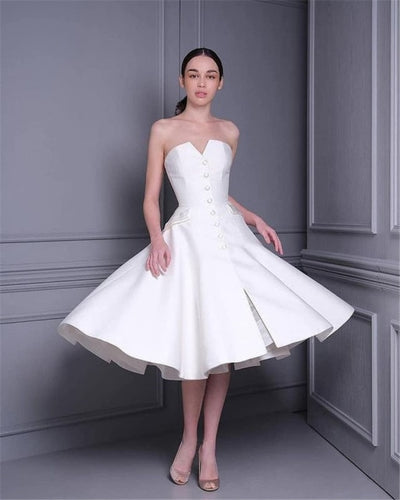 SS197 Real pictures 7 styles Simple Tea length Bridal Gowns