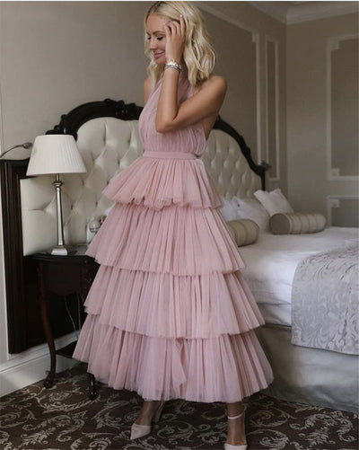 PP338 Tulle Tiered Ankle Length Evening Dresses ( Custom Colors)