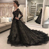 CG115 Vintage Long Sleeves V-neck Lace Black Wedding Dress