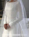 CW646 Simple long sleeve A-line Bridal dress with Veil