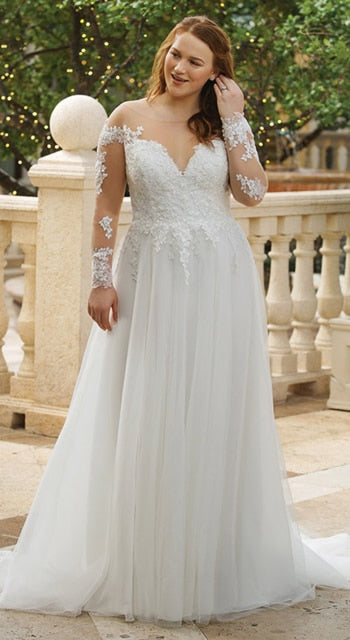 CW412 Plus size Long Sleeves A Line Bridal dress