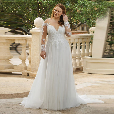 CW412 Plus size Long Sleeves A Line Bridal dress